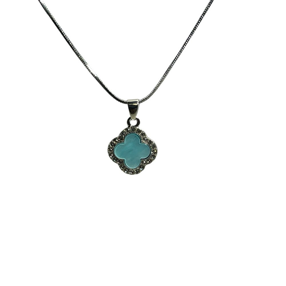 Silver and Blue Clover Pendant Necklace